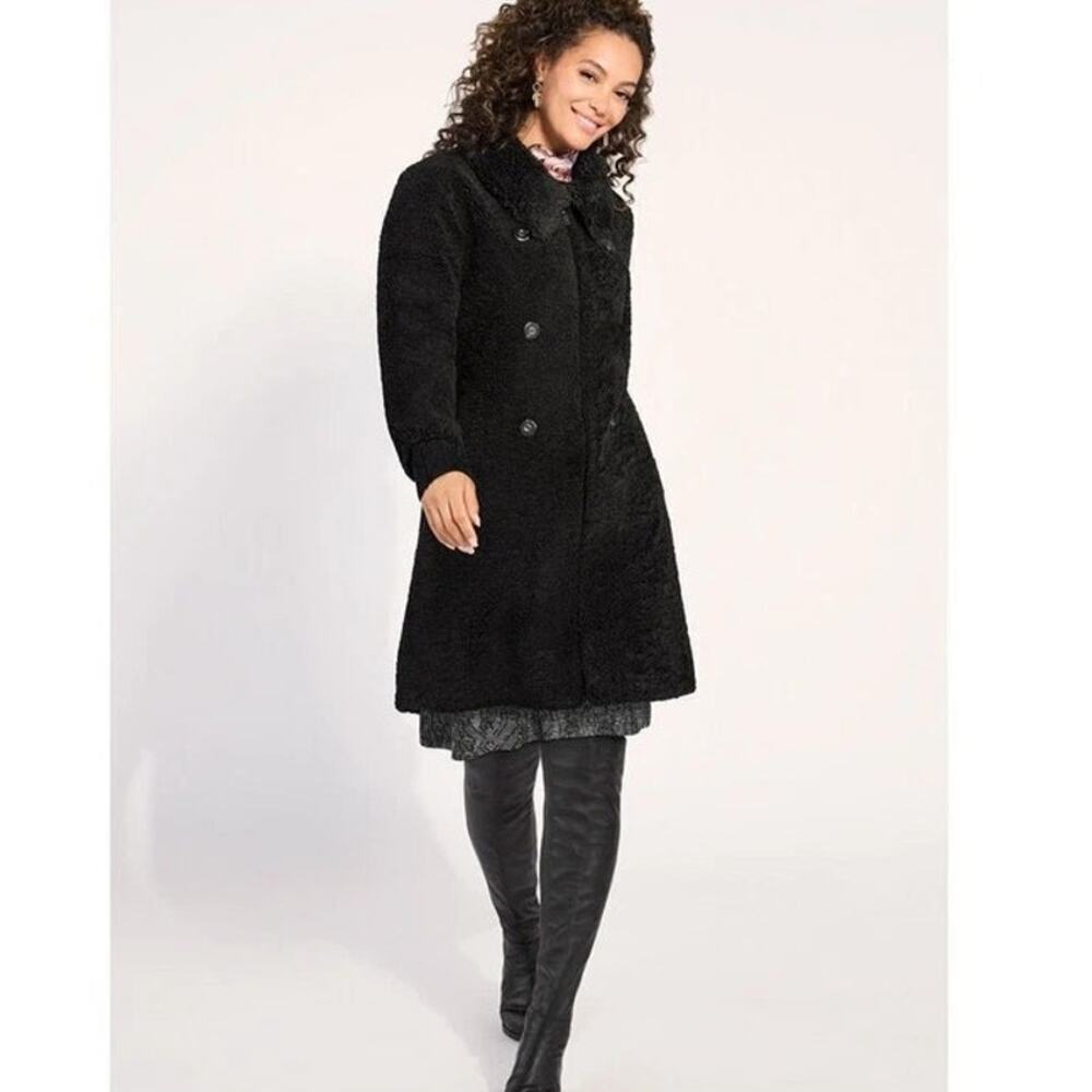 CAbi Women's Black Faux Suede Lining Teddy Bear Sherpa Overcoat Size Large 4622